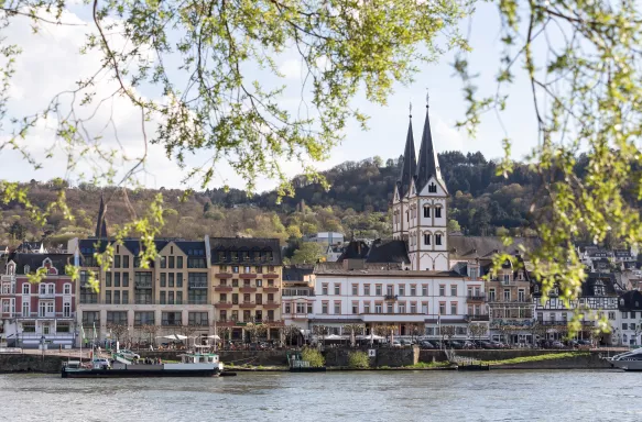 Boppard town from across the Rhine river, Germany