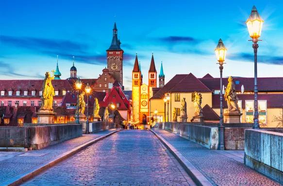 Twilight street view at Würzburg city in Bavaria, Germany