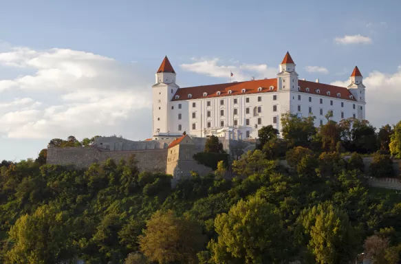 View of the Bratislava Castle surrounded by vegetation in Slovakia