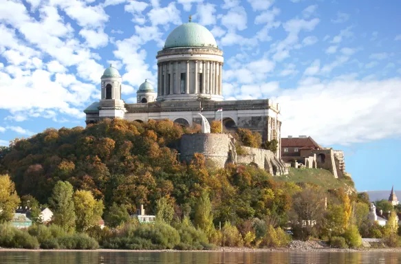 Basilica of Esztergom and surrounding vegetation in Hungary