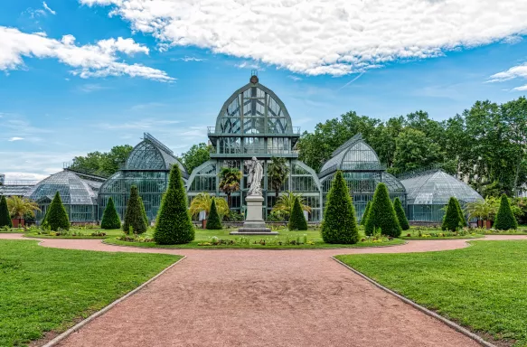 Ornate glass house and topiary in Parc de la Tete d'Or, Lyon, Grance