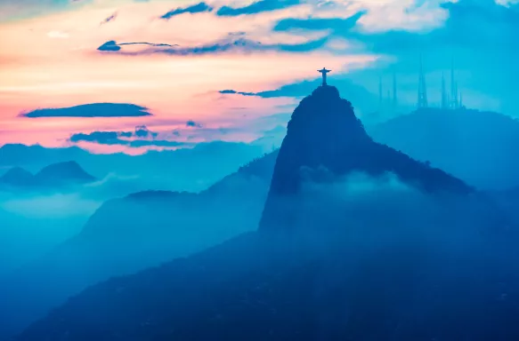 Sunset view of Rio de Janairo with mist in Brazil