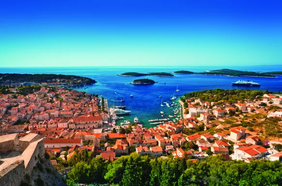 Harbour of old Adriatic island town Hvar in Croatia