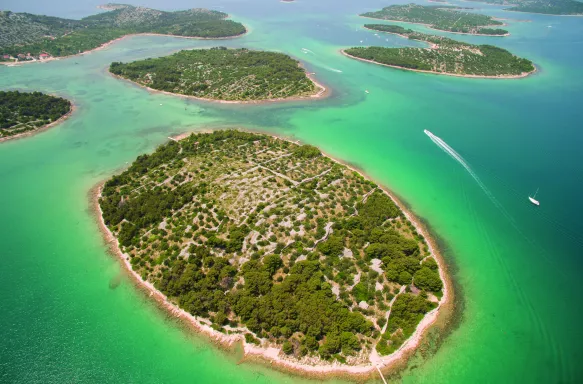 Aerial view of various small islands in Croatia