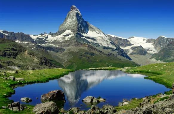 View of the Great Matterhorn mountain in the Alps between Italy and Switzerland