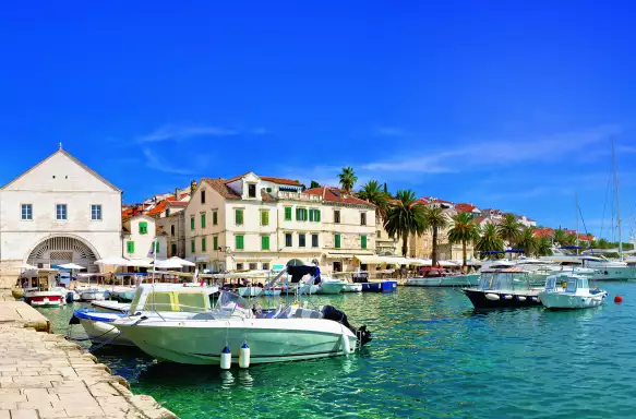 Fishing boats along the coast of Hvar in Croatia