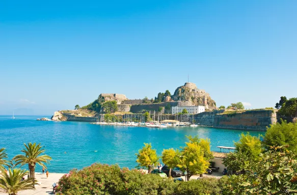 The Old Fortress of Corfu seen from the shore in Greece