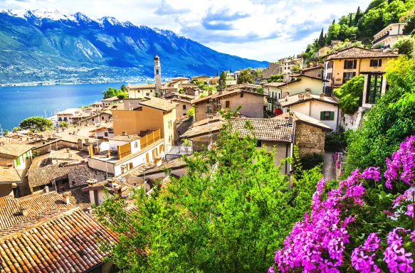 Scenery of Limone resort and Lake Garda in Italy