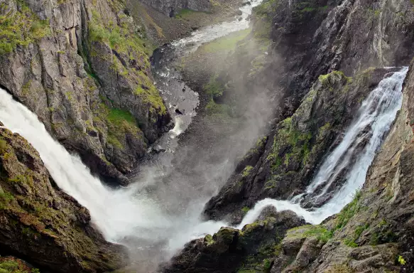 View from the Vøringsfossen waterfall overlooking Mabodalen valley, Norway