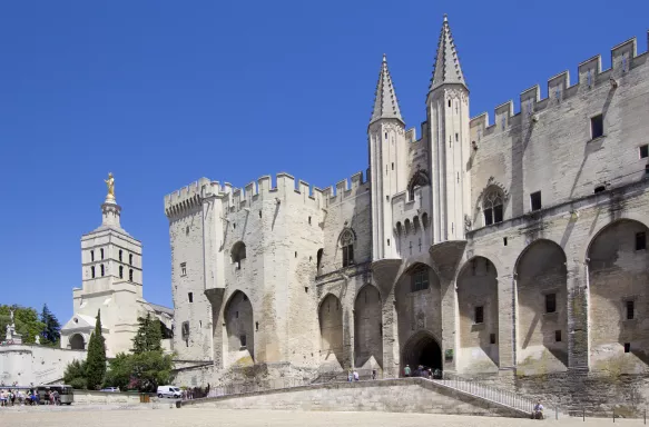 Pope palace in Avignon. Central square, Provence, Cote d'Azur, France