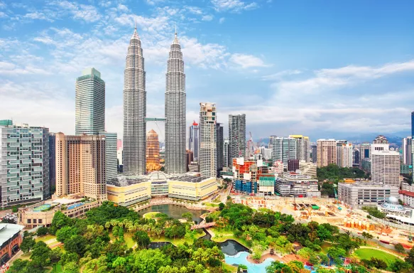 Petronas Twin Towers and the surrounding city of Kuala Lumpur, Malaysia