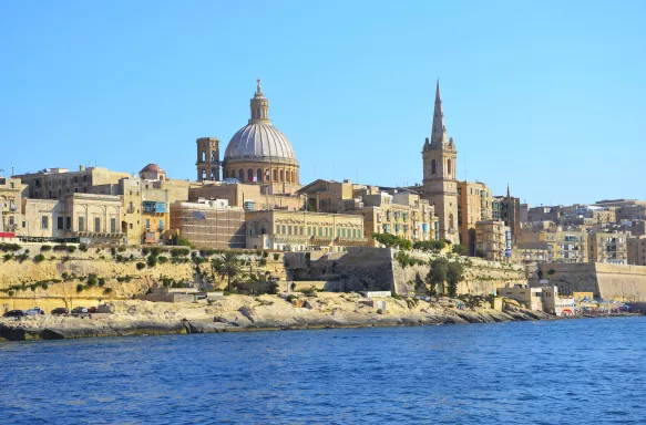 View of Valletta, the capital city of Malta and waterfront on a sunny day