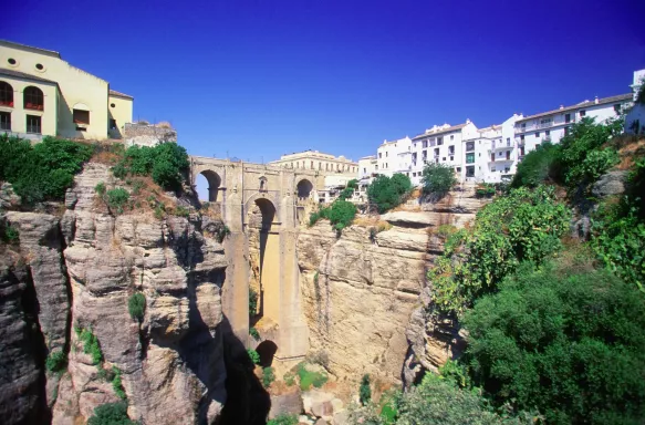 Puente Nuevo, a bridge in Ronda and the famous white villages in Andalusia, Spain.