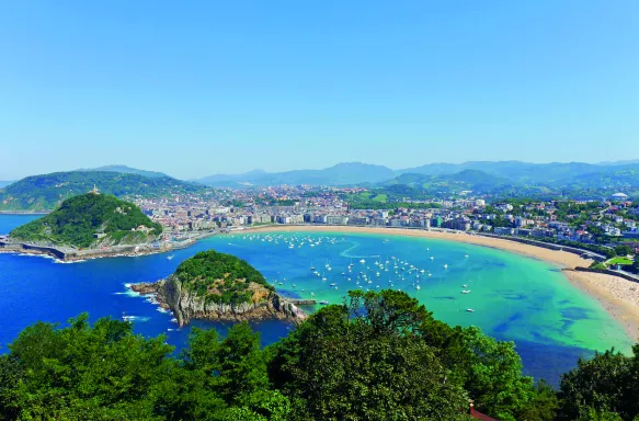 Aerial view of La Concha Beach in Gipuzkoa, Spain