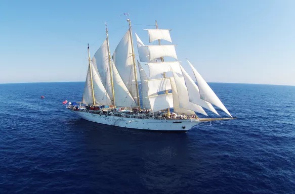 Exterior of the Star Clipper tall ship at sea