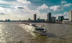 A panorama of MS Geoffrey Chaucer on a river