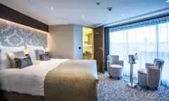 Interior of double bedroom aboard the Thomas Hardy ship