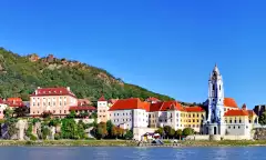 Duernstein town and river Danube in Austria
