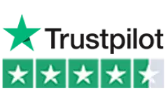 Trustpilot logo, 4.5 out of five stars rating.