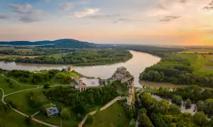 Devin Castle and the river Danube at sunset in Bratislava, Slovakia