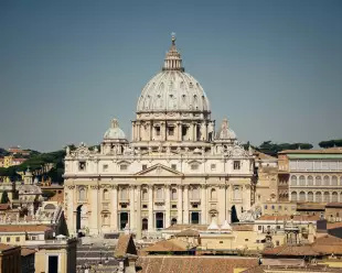 Exterior shot of St Peters Basilica, the Pope's church in Vatican City, Italy