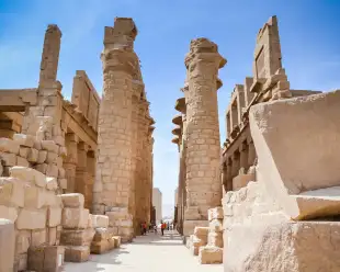 A shot through a passageway of Karnak Temple Complex in Luxor, Egypt