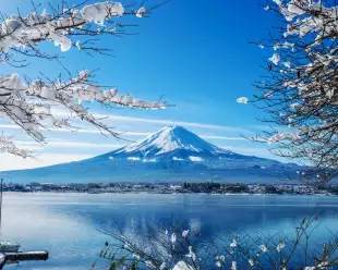 Lake Kawaguchi-ko,Mount Fuji with snow, Japan