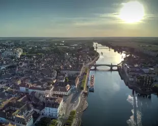Aerial view of the River Rhône with a sunny sky