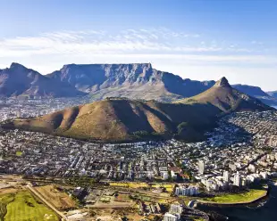 Aerial view of Cape Town and Table Mountain in South Africa