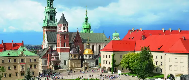 View of Wawel Cathedral and surrounding buildings in Krakow, Poland