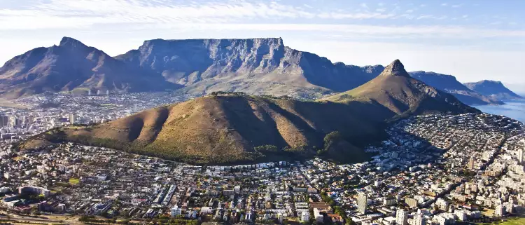 Aerial view of Cape Town and Table Mountain in South Africa