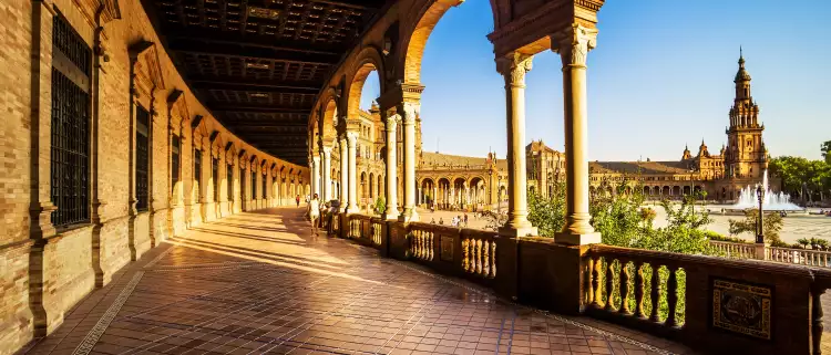 The bordering walls of the Plaza de Espana in Seville, Spain