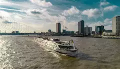 A panorama of MS Geoffrey Chaucer on a river