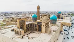 Aerial view of the Kalon mosque in Bukhara, Uzbekistan