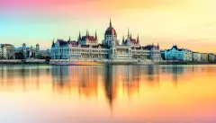 Hungarian Parliament at sunset in Budapest, Hungary