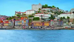 View of Porto city colourful buildings and waterfront from the river Douro in Portugal