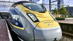 Exterior front shot of the nose of the Eurostar train