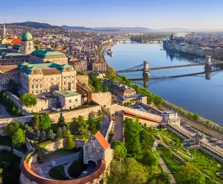 Budapest in Hungary with view of Danube River