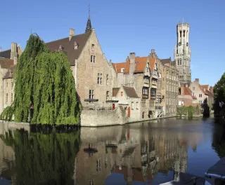 Waterfront buildings in the city of Bruges, Belgium