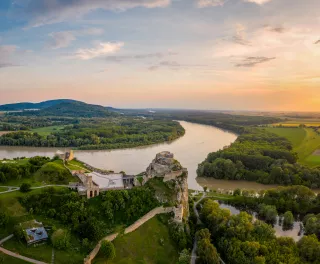 Devin Castle and the river Danube at sunset in Bratislava, Slovakia