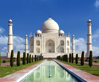 Taj mahal on a bright day in Agra, India