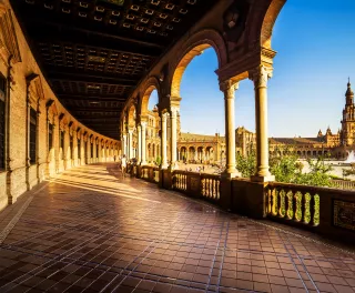 The bordering walls of the Plaza de Espana in Seville, Spain
