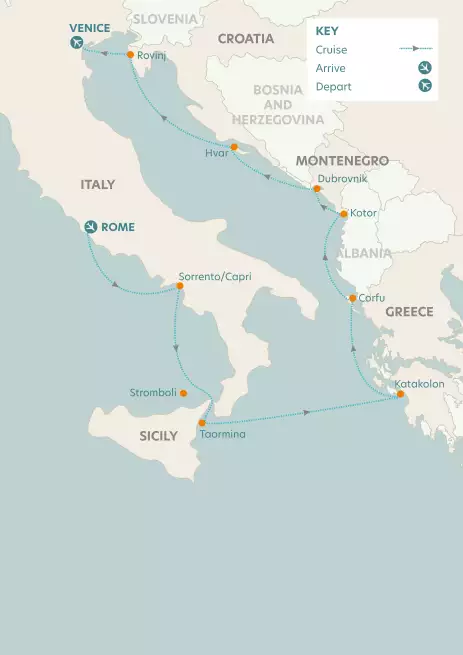 Airline map of arrivals and departures in Rome and Venice