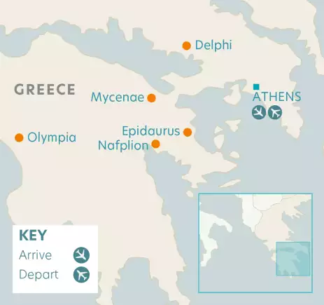 Airline map of arrivals and departures in Greece