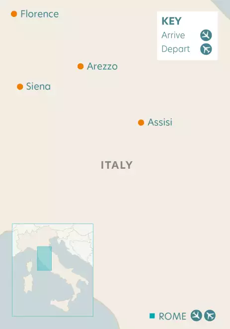 Airline map of arrivals and departures in Italy