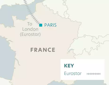 Map of Eurostar railway in France