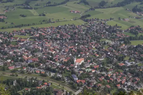 Aerial view of Kofel and Upper Bavaria Oberammergau, Germany.