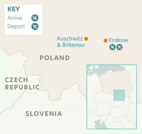 Airline map of arrivals and departures in Krakow