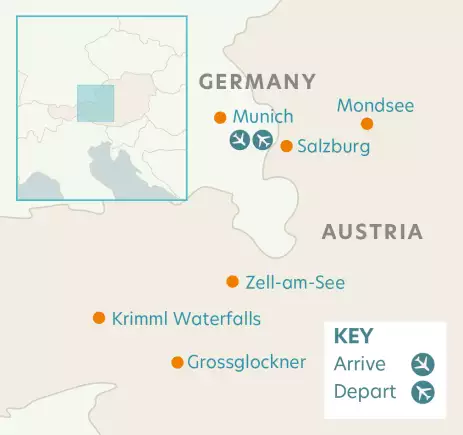 Airline map of arrivals and departures in Germany and Austria