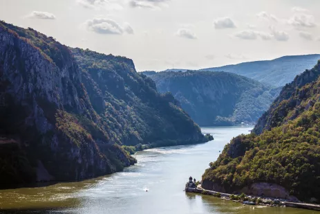 The Mraconia Monastery on the Danube river at the iron gates in Romania